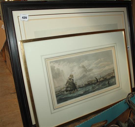 3 engravings- Royal Exchange,Tyne,Greenwind & 7 assorted modern prints(-)